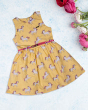 Load image into Gallery viewer, Girls Unicorn Printed Yellow Cotton Frock

