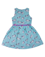 Load image into Gallery viewer, Girls Unicorn Printed Sky Blue Cotton Frock
