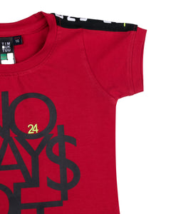 Boys Printed Red Round Neck T Shirt