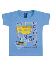Load image into Gallery viewer, Boys Solid Printed Sky Blue T Shirt

