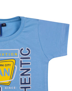 Boys Solid Printed Sky Blue T Shirt