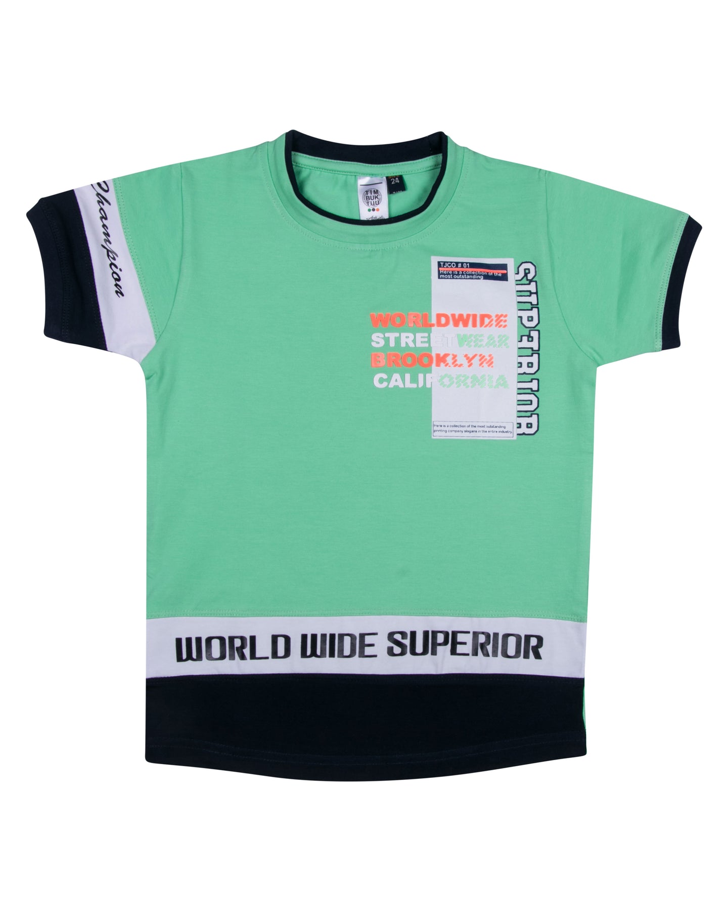 Boys Solid Printed Green T Shirt