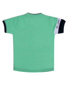 Boys Solid Printed Green T Shirt