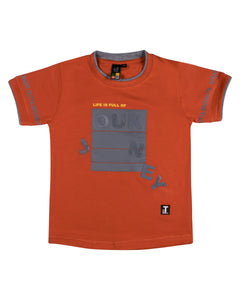 Boys Fashion Rubber Printed Orange T Shirt