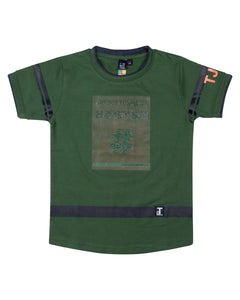 Boys Rubber Printed Green Round Neck T Shirt
