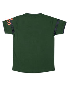 Boys Rubber Printed Green Round Neck T Shirt