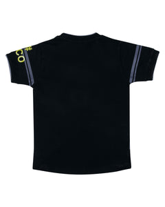 Boys Rubber Printed Black Round Neck T Shirt