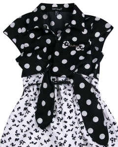 Girls Dotted Black and White Full Jump Suit