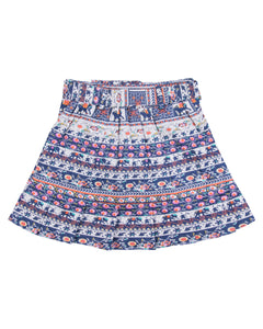 Girls Printed Navy Blue Short Skirt