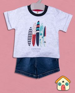 Boys Printed T Shirt With Blue Shorts Baba Suit