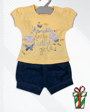 Load image into Gallery viewer, Yellow Printed Top With Navy Blue Short
