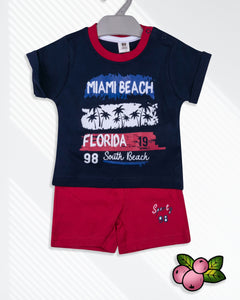 Boys Printed T Shirt With Red Shorts Baba Suit