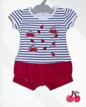 Load image into Gallery viewer, White Striped Printed Top With Red Short
