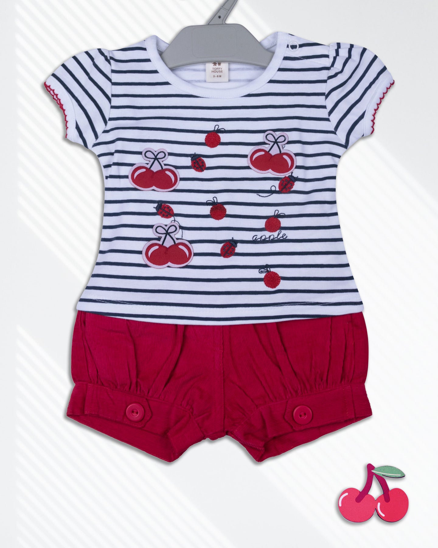 White Striped Printed Top With Red Short