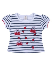 Load image into Gallery viewer, White Striped Printed Top With Red Short
