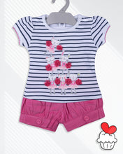 Load image into Gallery viewer, White Striped Printed Top With Pink Short
