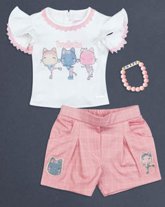 Pink Top With Shorts Set