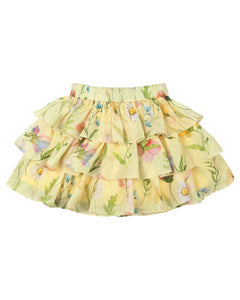 Girls Yellow Frilly Top With Layered Short Skirt