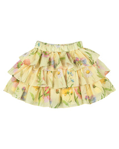 Girls Yellow Frilly Top With Layered Short Skirt