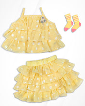 Load image into Gallery viewer, Girls  Yellow Frilly Top With Layered Skirt
