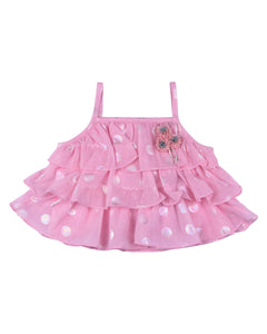 Girls Pink Frilly Top With Layered Skirt