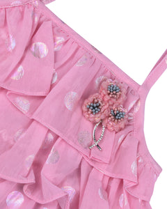 Girls Pink Frilly Top With Layered Skirt