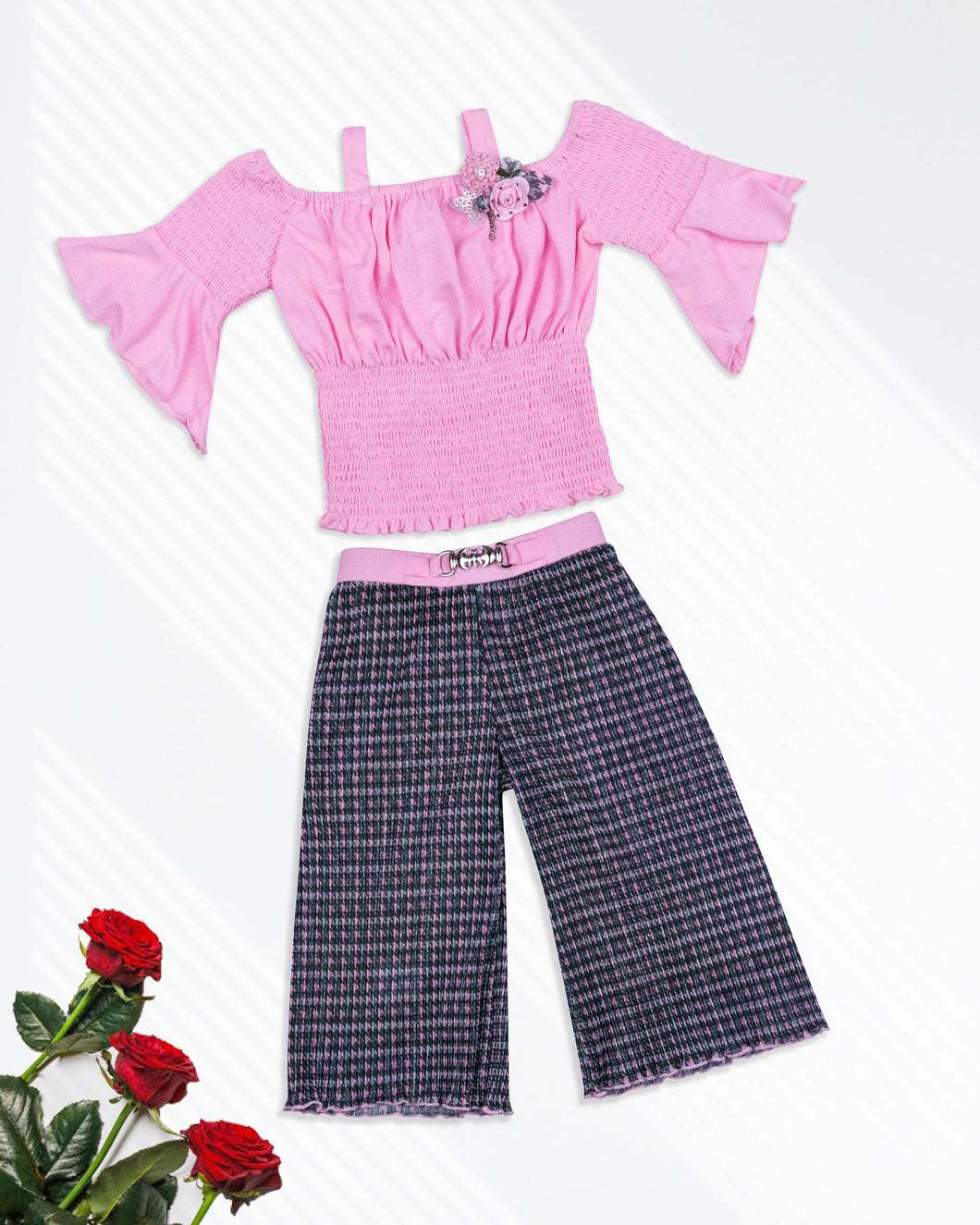 Pink Top With Navy blue Printed Plazo Two Piece Set