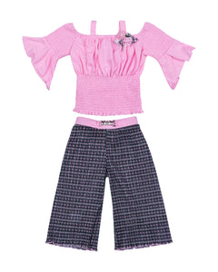Pink Top With Navy blue Printed Plazo Two Piece Set