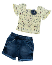 Load image into Gallery viewer, Yellow Flared Sleeve Top With Denim Shorts
