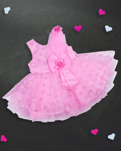 Girls Dotted Embellished Pink Party Frock