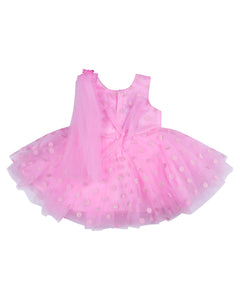 Girls Dotted Embellished Pink Party Frock