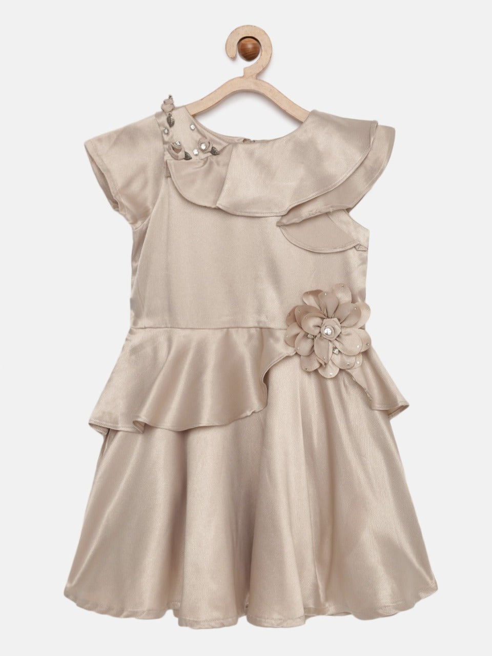 Party Satin Frock Fawn