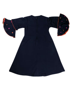 Girls Embroidered Navy Blue Kurti Set With Frill Sleeve