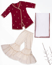 Load image into Gallery viewer, Girls Embroidered Maroon Sarara Set
